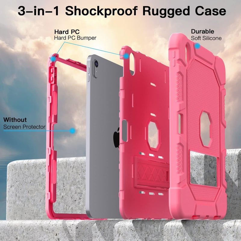 Azzsy Case for iPad (A16) 11th Generation 11 Inch 2025 / iPad 10th Generation 10.9 Inch 2022, [Built-in Pencil Holder] Heavy Duty Shockproof Rugged Protective Case, Pink - Image 5